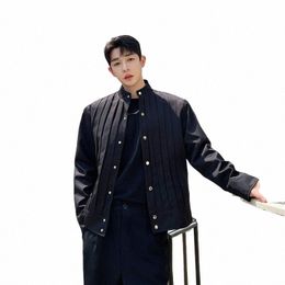 2023 spring Korean style unique Pleats design jackets men casual loose Short secti Standing collar jacket men,M-XL m427#