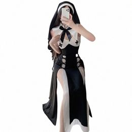 women Sexy Lingerie Kawaii Dr Headgear Halen Black Hollow Passi Uniform Anime Nun Role Play Maid Cosplay Costume Suit C9YM#