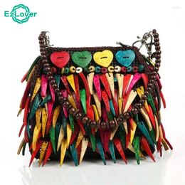 Evening Bags Bohemian Tassel Women'S Shoulder Bag Vintage Hand-Woven Canvas Crossbody Large Capacity Tote Shopping