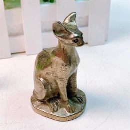 Sculptures 7.5CM Natural Pyrite Egyptian Cat Crystal Animal Powerful Statue Healing Children Holiday Gift Home Decoration 1pcs