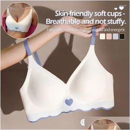 Bras Women Y Cute 3/4 Cup Seamless Bralette Womens Solid Colour Brassiere Soft Wireless Deep V Neck Lingerie For Female Drop Delivery Otqnb