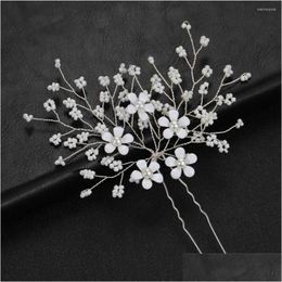 Hair Clips Barrettes Hairpins U-Shaped White Flower Headwear Style Alloy Bridal Accessories Piece Pins Hypoallergenic Drop Delivery Je Otf53