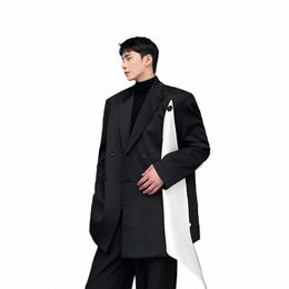 detachable White Ribb Suit Coat Men Space Cott Loose Casual Streetwear Fi Show Blazers Suit Jacket Male Stage Clothing L1AN#