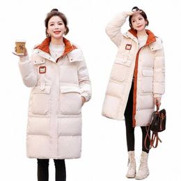 pulabo Knee length down jacket for women's Korean versi loose and thickened m 90 white duck down hooded jacket for winter T2nm#