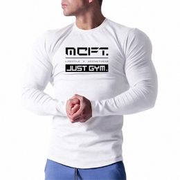 muscle Guys Fitn Cott Lg Sleeve Sport T-shirt Gym Running Bodybuilding Training Sportswear Autumn Winter Breathable Shirt 51T6#