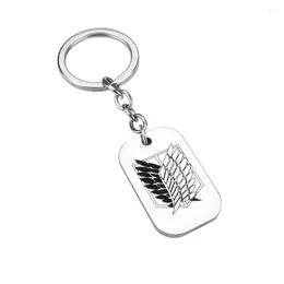 Keychains Attack On Titan Wing Of Stainless Steel Pendant Keychain For Men Silver Color Chain Dog Tag Key Ring Fans Cos Jewelry