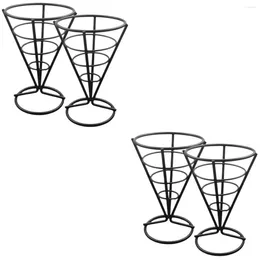 Flatware Sets 4 Pcs French Fry Stands Cone Metal Wire Snack Basket Appetiser Serving Racks