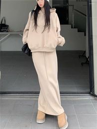 Women's Two Piece Pants Alien Kitty All Match Casual Sweatshirts Women Chic Loose Thicken Spring Daily Plush 2024 Maxi Skirts Solid Office