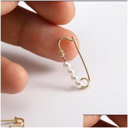 Stud Earrings Simple Gold Color Metal Freshwater Paperclip Safety Pin Studs Pearl Women Jewelry Minimal Delicate Earring Gifts Drop De Othqz