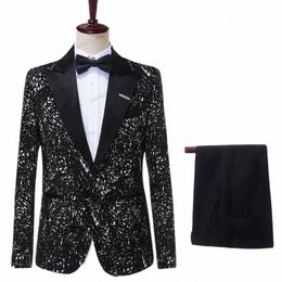 exquisite Peak Lapel Jacquard Men Suits Slim Fit 2 Piece Chic Wedding Party Prom Tuxedo Blazer+Pants Luxury Male Suit 2024 O8R8#