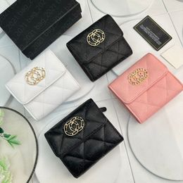 High Quality Designer CC Sheepskin Caviar Trifold Wallets Purse Designer Short Flap Wallet Women Luxury Coin Purses Card Holder Wallet Purse With Box 003