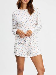 Home Clothing Women Y2k 2 Piece Pajama Set Cute Floral Ruffle Long Sleeve T Shirt Button Top And Shorts Pjs Sleep Loungewear