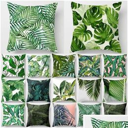 Cushion/Decorative Pillow Tropical Plants Pattern Decorative Pillowcase 45X45Cm Peach Skin Cushion Er Throw Sofa Decoration Drop Deli Dhrfm