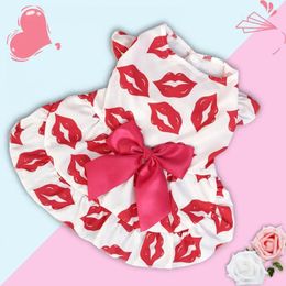 Dog Apparel Comfortable Pet Outfit Charming Bow Decoration Dress For Cats Dogs Cartoon Print Princess Skirt Puppy