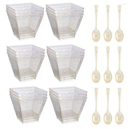 Disposable Cups Straws Gold Powder Dessert Cup Party Supply Small Plastic Containers Gift Cake Storage Ice Cream Shop Clear