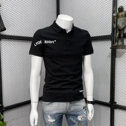 Men's Polos Streetwear Graphic Clothing Slim Fit With Collar Tee Shirt For Men Alphabet Male Polo T Shirts Black Top Stylish Wholesale Chic