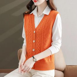 Women's Vests 2024 Chic Korean Fashion Elegant Cardigan Waistcoat Knitted Vintage Women Autumn Winter Sweaters Tchicking Ladies H132