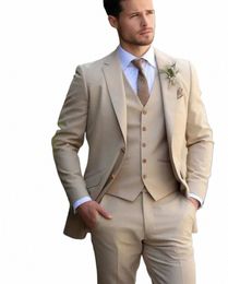 champagne mens Tuxedo Wedding Suits For Men Bespoke Groom Wear Formal Fi Men Suit Prom Party Blazer+Pants+Vest R9E3#