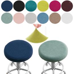 Chair Covers Plaid Round Stool Cover Elastic Swivel Lifting Footstool Bar Seat Cushion Solid Colour Dining Protector