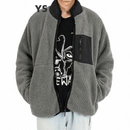 new Fi Male Streetwear Outwear Lambswool Thickened Man's Sweatshirt Patchwork Color Loose Cott Jacket Hip Hop Clothing L7pG#