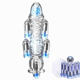 Jiuba Wireless One Dragged Six Trainer Transparent Aircraft Cup Penile Vibration Massager Male Masturbation Exerciser