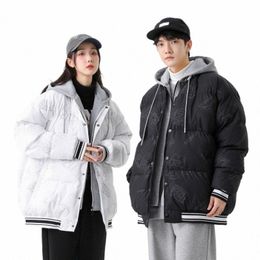 new Baseball Down Coats Men Thicken Warm Harajuku Print Vintage Hooded Parkas Causal Puffer Jackets Oversized Couple Coat Winter 50XO#