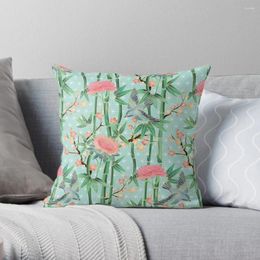 Pillow Bamboo Birds And Blossom - Soft Blue Green Throw Cover Polyester Pillows Case On Sofa Home Decor