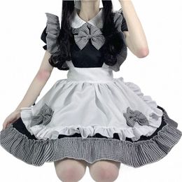 anime Carto Cosplay Costumes Japanese Kwaii Maid Lingerie Dr Goth Clothes Women Punk Gothic Lolita Maid Outfits Black White G6V9#