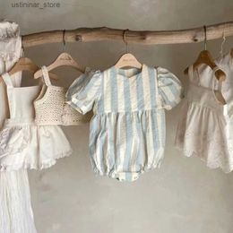 T-shirts 2023 Summer New Baby Girl Short Sleeve Wide Striped Bodysuit Fashion Girls Loose Princess Dress Toddler Jumpsuit24328
