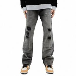 2023 Vibe Style Ripped Hole Vintage Grey Baggy Men Cargo Jeans Pants Y2K Clothes Straight Hip Hop Cott Trousers Pantal Homme I4tH#