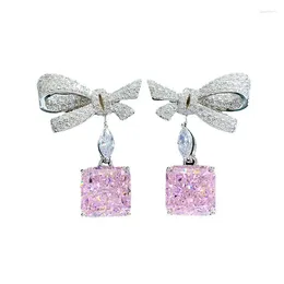 Stud Earrings S925 Silver Fashion Bow Pink Diamond Women's 10 Gemstone Versatile Earring Jewellery