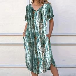 Casual Dresses Spring Slit Dress Stylish Women's V-neck Midi With Irregular Hem Pockets Soft Breathable Summer For Wear