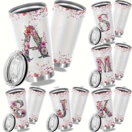 1pc, Personalized 20oz Floral Initials Travel Mug Perfect Gift Women, Moms, Sisters, Teachers, Coworkers - Ideal for Weddings, Birthdays, Graduations, and