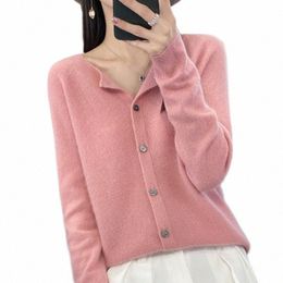 autumn and winter ladies' new 100% merino wool cardigan casual knitting fi O-neck cmere sweater b0OP#
