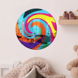 Stickers Adhesive Round Colored Acrylic Sheets Cartoon Design Space Saving Wall Decors With Glue For Dressing Table Wardrobe Corridor