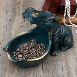 Sculptures Resin Hippo Statue Sculpture Figurine Desktop Sundries Storage Holder Home Decor