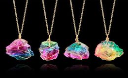 Natural Stone Pendants Multicolor Slice Irregular Necklace Fashion Quartz Metal Luxury Jewelry Healing Energy Stones For Women Gir9676093