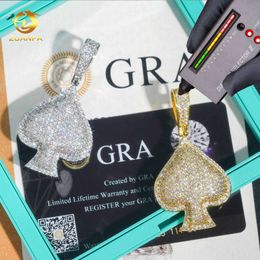 Fashion Playing Card Custom Sier Hip Hop Pendant Bling Heart Spade VVS Moissanite Pendant For Necklace