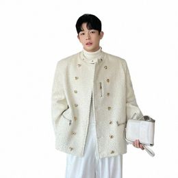 noymei Double Breasted Hunting Woollen Jacket Korean Standing Collar Suit Coat Top Men's Fi Blazer Men Autumn Top WA2917 j4M8#