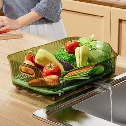 Kitchen Storage Rack Transparent Green High Quality Material Large Capacity Diversion Water Hollow Drain Supplies