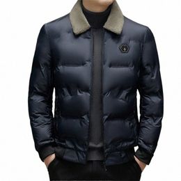 light Luxury Jacket Cott Coat Windproof Warm Men's Wool Collar Cott Coat Solid Colour Hatl Fi Trend Winter Men's Tops V0jf#