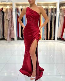Basic Casual Dresses Sexy One Shoulder Sleeveless Satin Celebrity Prom Party Dress Maxi Long High Split Evening Runway Club Fromal yq240328