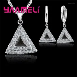 Necklace Earrings Set Shiny Crystal 925 Sterling Silver Needle Cubic Zirconia Pendants For Women Wedding Accessories