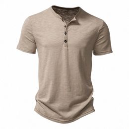 men Summer Fi Hip Hop Streetwear T-Shirts Henry Collar Solid Colour Cott Top Tees Mens Casual Butt Short Sleeve T Shirts R4Vo#
