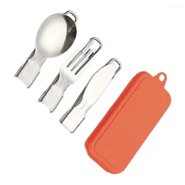 Flatware Sets 4pcs Simple Appearance Stainless Steel Portable Tableware Set Foldable Cutlery
