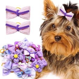 Dog Apparel 20PCS Fashion Pet Bows Purple Sweet Hair Bowknot For Small Dogs Cat Decorate Rubber Bands Pets Products