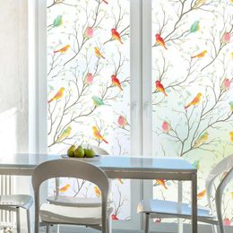 Window Stickers Stained Glass Decals Heat Blocking Frosted Birds Clings Decorative Bathroom Door Film