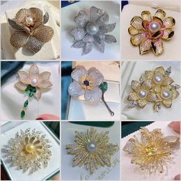 Brooches Luxury Micro-inlaid Zircon Flowers Pins For Women Clothing Accessories Wedding Corsage Jewellery Holiday Gift Broches