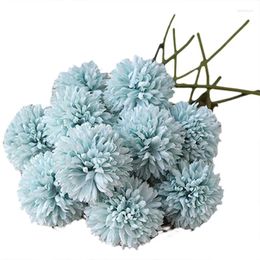 Decorative Flowers Artificial Chrysanthemum Ball Bouquet 10Pcs Present For Important People Glorious Moral(Blue)