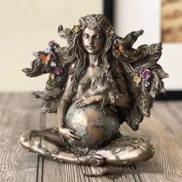 Sculptures Mother Earth Statue Gaia Fairy with Butterfly Decorative Buddha Figurine Goddess Healing Chakra Meditation Mythic Home Decor